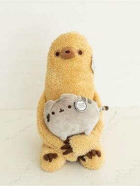 Pusheen Gray Kitty Plush Held by Cream Sloth Plush Toy 2018